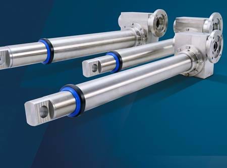 Two stainless steel actuators on blue background 
