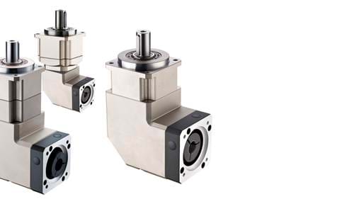Three planetary gearheads with right angle on a transparent background