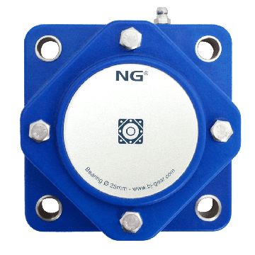 NG waterproof flange bearing F4 Ø25, 4-bolt, closed cover, blue
