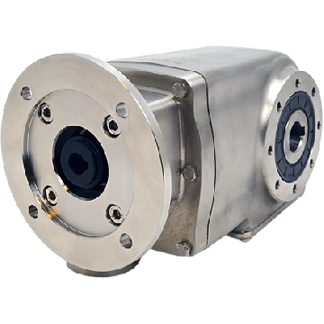Clean-Geartech X62N, helical bevel gear Ø35H7 hollow shaft, 54,33:1, input 90B14, B3, stainless steel