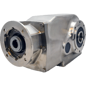 Clean-Geartech X73N, helical bevel gear Ø40H7 hollow shaft, 53,55:1, input 90B14, B3, stainless steel