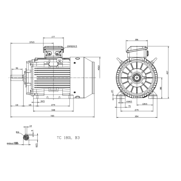 Busck AC motor T3CR180L-6B3, 15kW, 960RPM, B3, 400/690, 50 Hz, Støbejern
